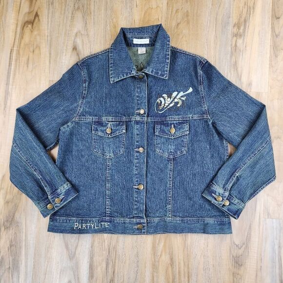 🩵NWOT PartyLite Blue Denim Buttoned Jacket Medium - Picture 1 of 12